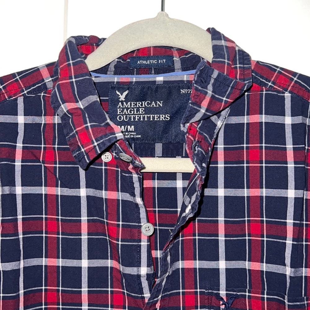 Aeo Navy/Red/White Pattern Button Down - image 2